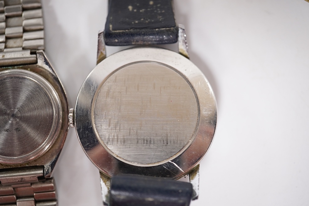 A collection of seven gentleman's assorted mainly steel wrist watches including two Tissot, a Timex, Ingersoll, Montine, Kingston and Sekonda, together with six assorted lady's mainly steel wrist watches including Seiko,